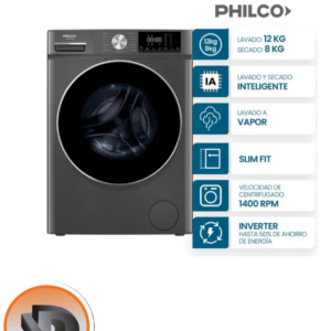 LAVASECARROPAS PHILCO INVERTER 12KG/ 8 KG INOXIDABLE