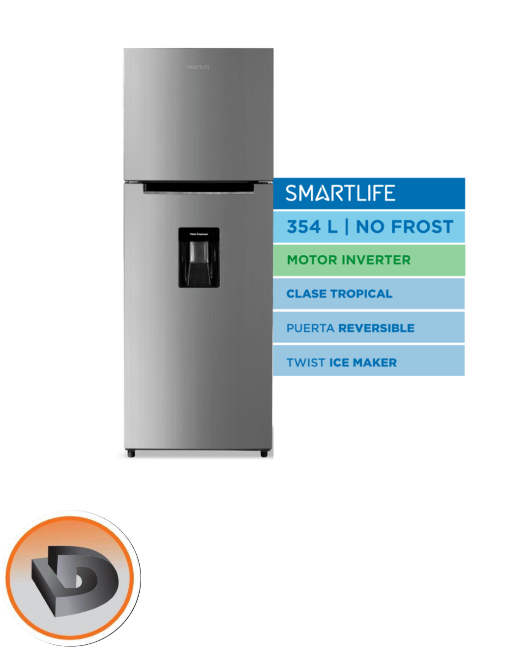 HELADERA SMARTLIFE 354LTS INOX INVERTER SL-RNF370SDINV - Imagen 2